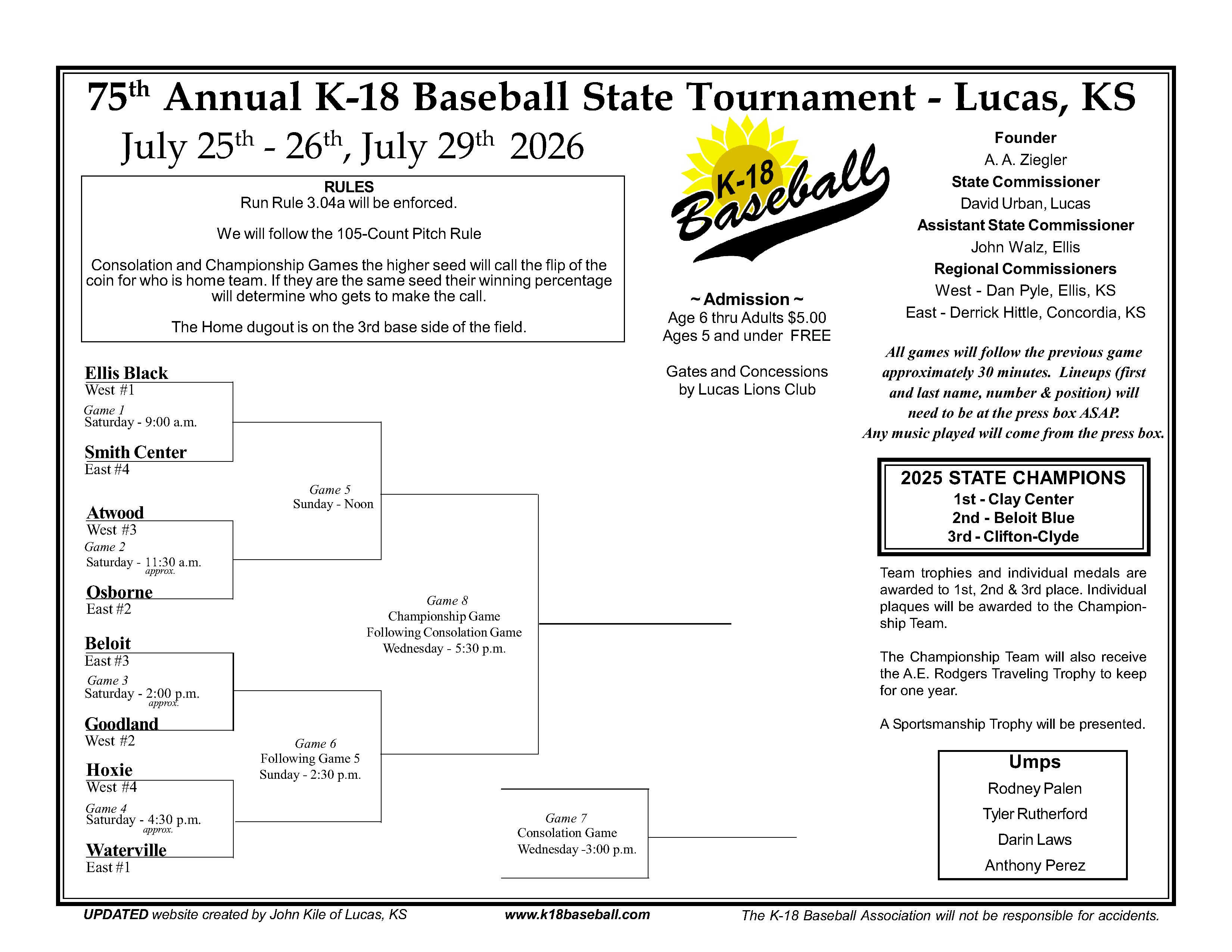 K-18 Baseball 2026 State Bracket